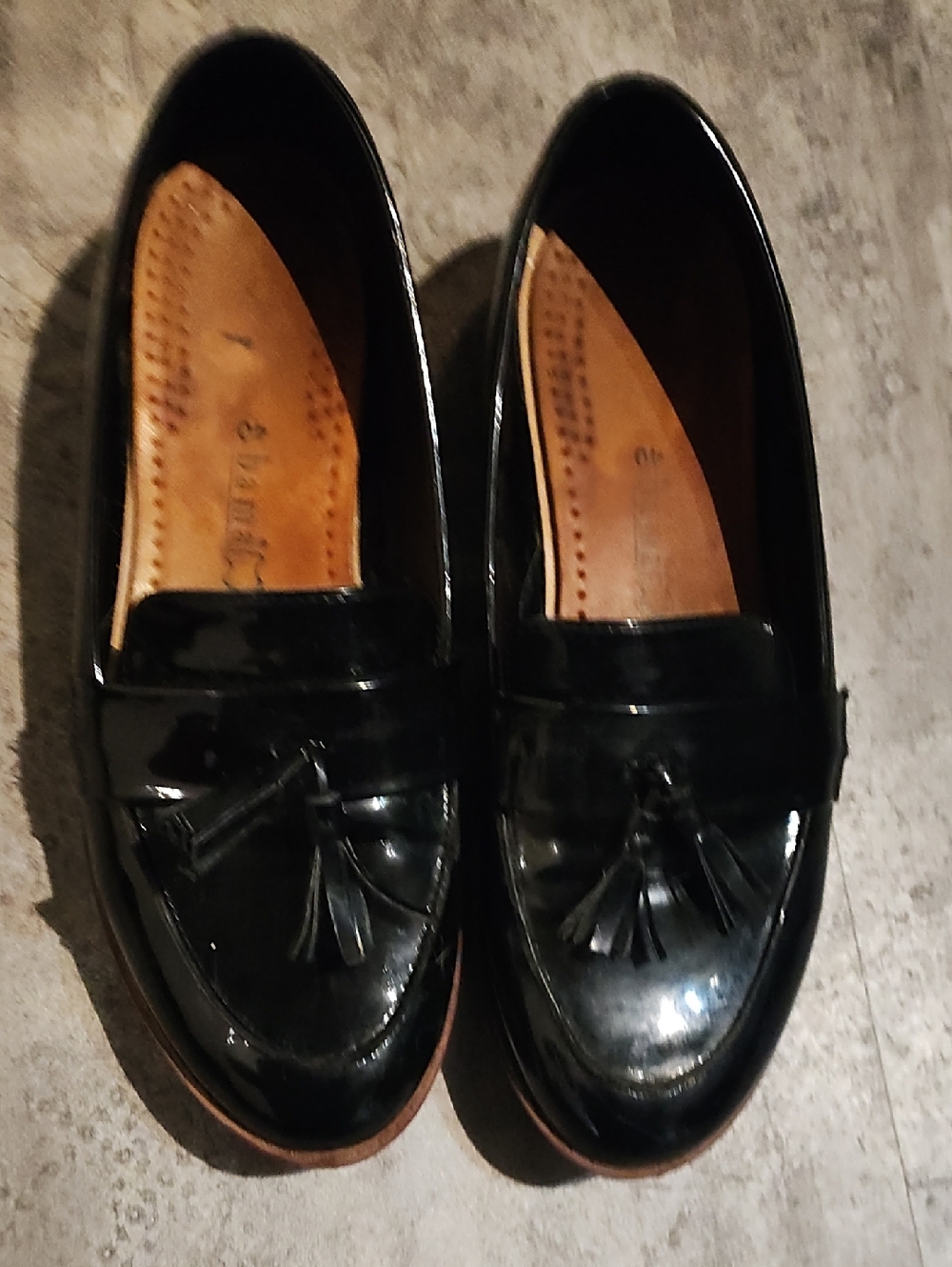 Black Patent Tassel Loafers for Women